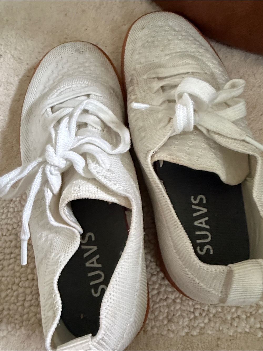 White Knit Lace-Up Sneakers with Gum Sole - Picture 2 of 3